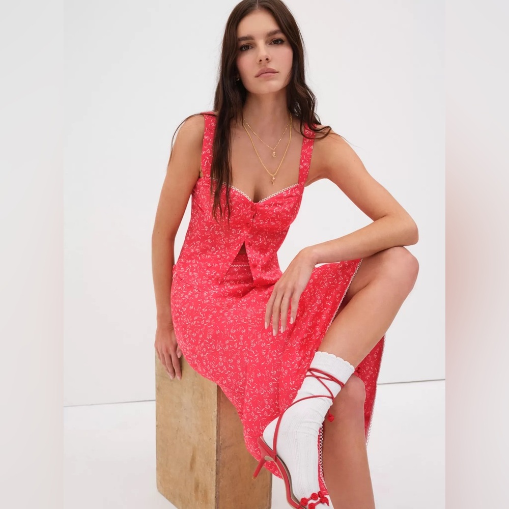 For Love and Lemons Chianti top and barbera midi skirt set pink XS - Picture 3 of 13